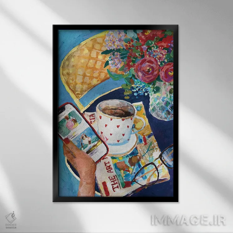 تابلو دکوراتیو اخبار صبحانه اثر آناستازیا مازور-اسکروبوا - نمای قابدار مشکی