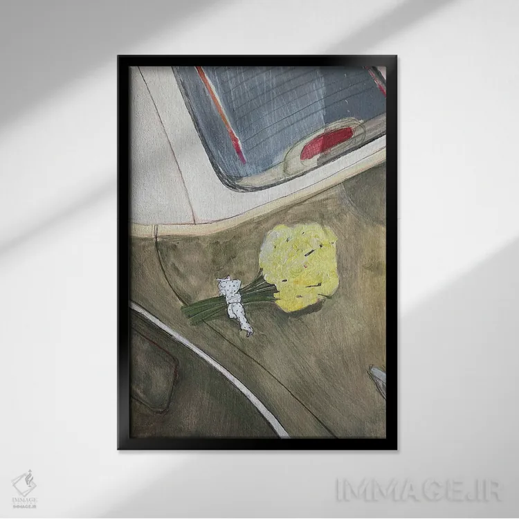 تابلو دکوراتیو دسته گل زرد اثر آناستازیا مازور-اسکروبوا - نمای قابدار مشکی