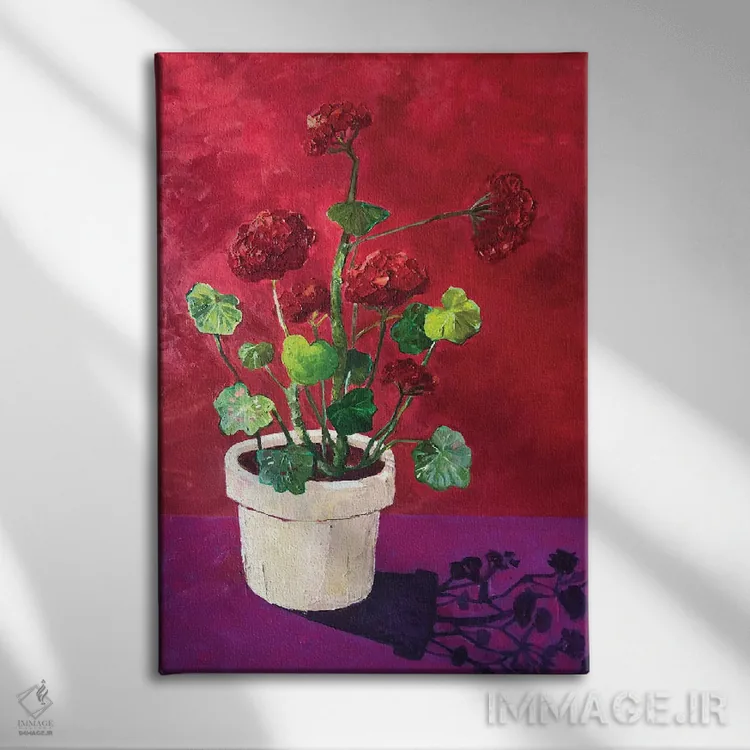 تابلو دکوراتیو شمعدانی قرمز اثر آناستازیا مازور-اسکروبوا - نمای روبهرو روی دیوار