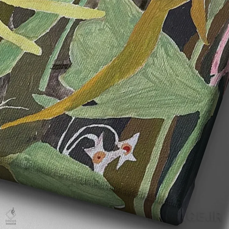 تابلو دکوراتیو پرنده باغچه اثر آناستازیا مازور-اسکروبوا - نمای نزدیک بافت بوم