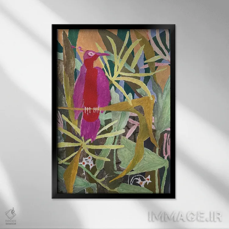 تابلو دکوراتیو پرنده باغچه اثر آناستازیا مازور-اسکروبوا - نمای قابدار مشکی