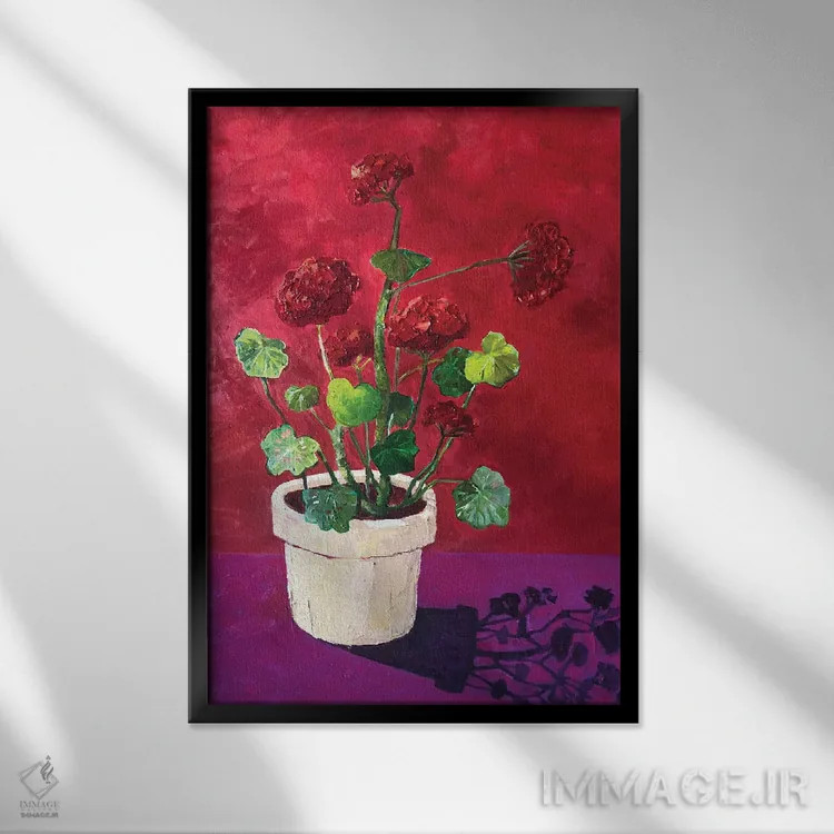 تابلو دکوراتیو شمعدانی قرمز اثر آناستازیا مازور-اسکروبوا - نمای قابدار مشکی