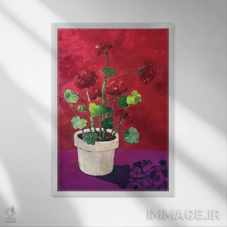 تابلو دکوراتیو شمعدانی قرمز اثر آناستازیا مازور-اسکروبوا - نمای قابدار سفید