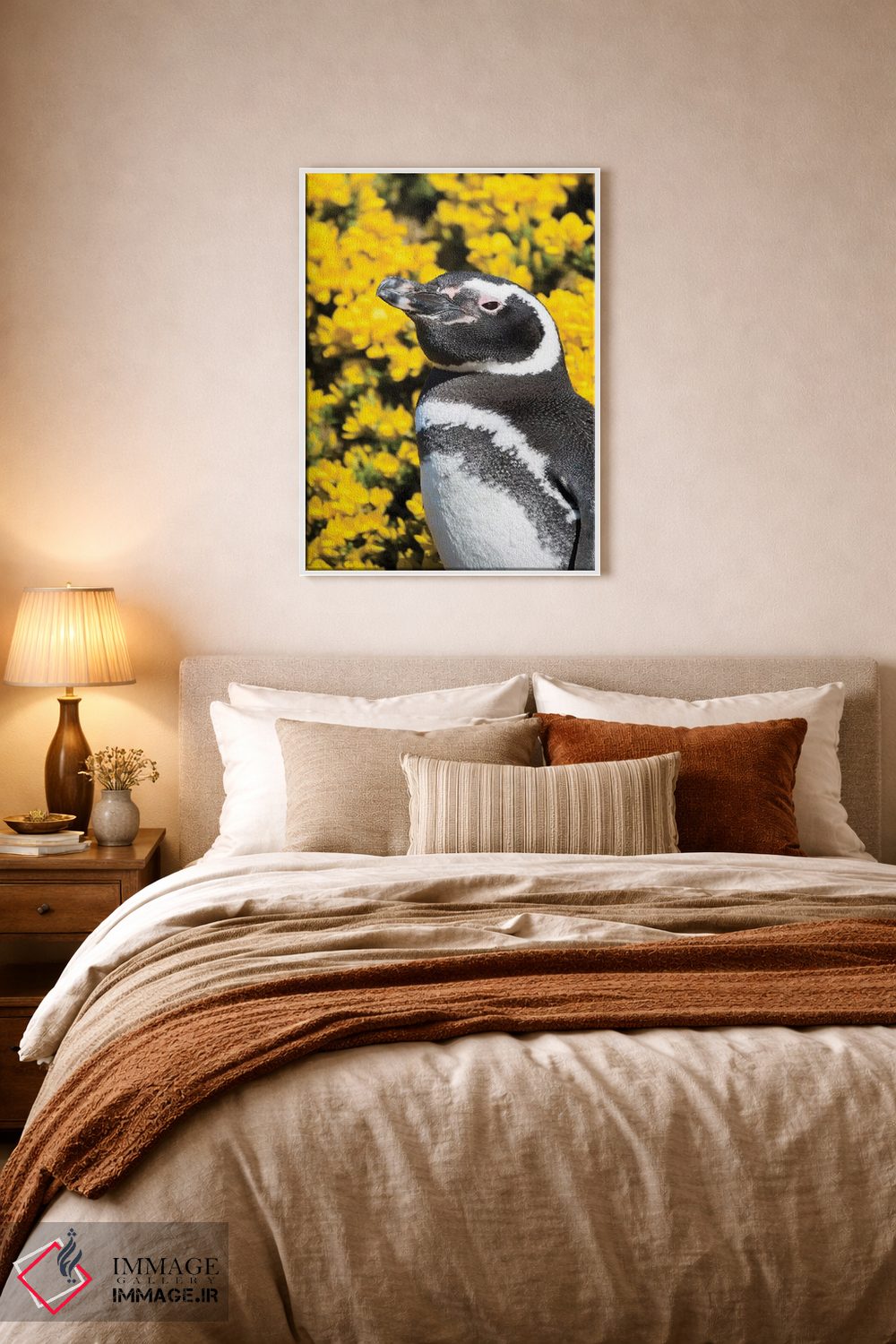 تابلو دکوراتیو Falkland Islands,پنگوئن ماژلانیک در کنار لانه و مقابل گیاه… اثر مارتین زویک - D5W