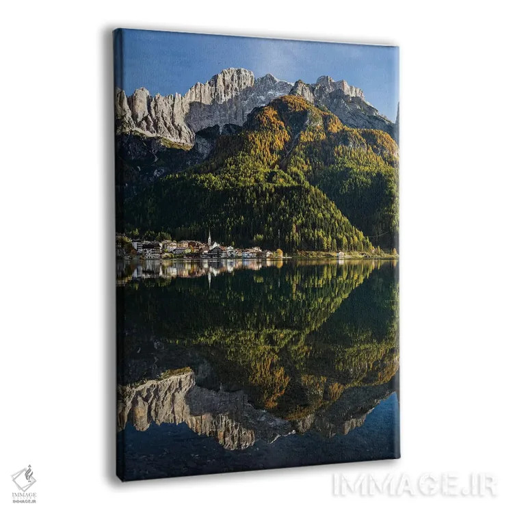 تابلو دکوراتیو Dolomites, Veneto, Italy,دهکده آلگه کنار دریاچه آلگه در دام… اثر مارتین زویک - نمای پرسپکتیو محصول