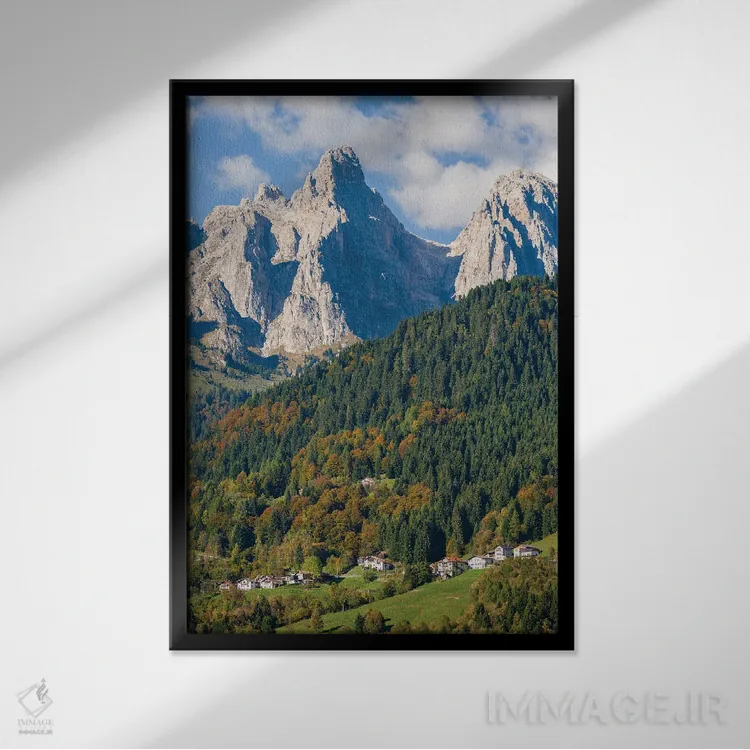 تابلو دکوراتیو روستاهای سراسین و پونگان در ونتو زیر قله های رشته کوه پاله… اثر مارتین زویک - نمای قابدار مشکی