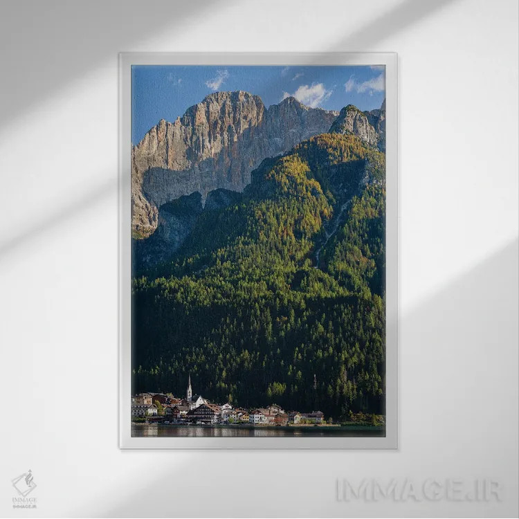 تابلو دکوراتیو an icon of the dolomites in the Veneto,دهکده آلگه کنار دریا… اثر مارتین زویک - نمای قابدار سفید