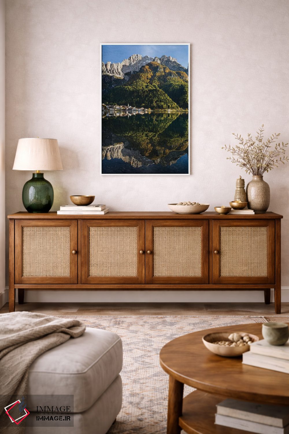 تابلو دکوراتیو Dolomites, Veneto, Italy,دهکده آلگه کنار دریاچه آلگه در دام… اثر مارتین زویک - D2W