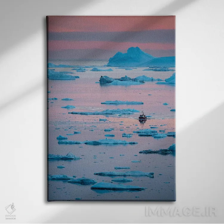 تابلو دکوراتیو UNESCO, Ilulissat Kangerlua at Disko Bay. Greenland,قایق در… اثر مارتین زویک - نمای روبهرو روی دیوار