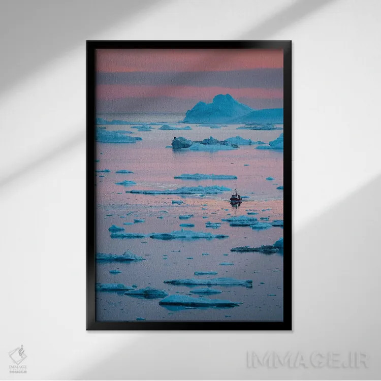 تابلو دکوراتیو UNESCO, Ilulissat Kangerlua at Disko Bay. Greenland,قایق در… اثر مارتین زویک - نمای قابدار مشکی