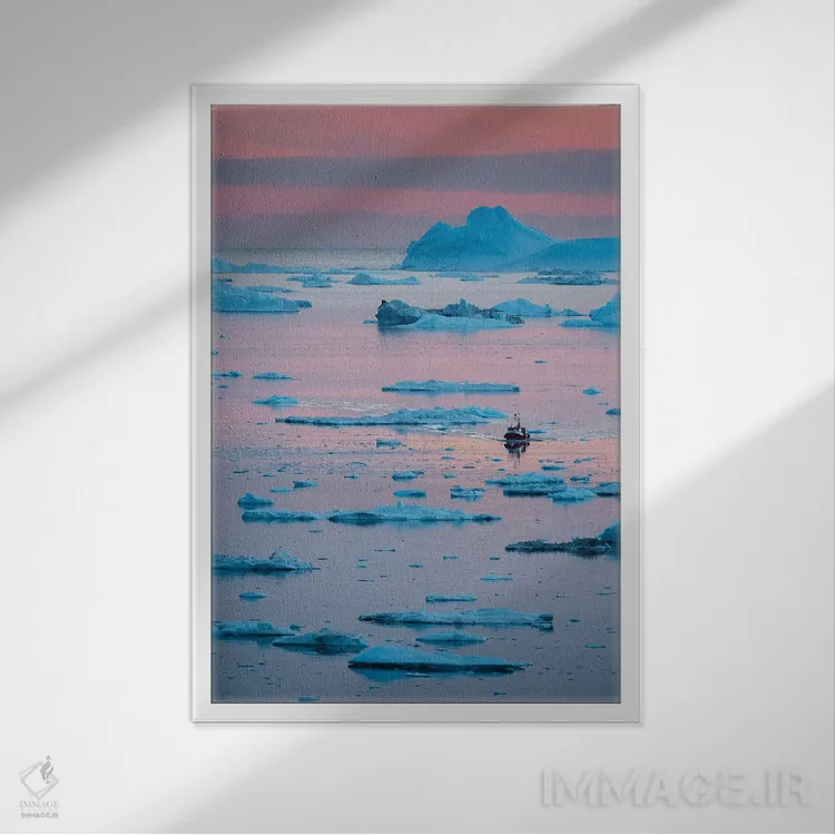 تابلو دکوراتیو UNESCO, Ilulissat Kangerlua at Disko Bay. Greenland,قایق در… اثر مارتین زویک - نمای قابدار سفید