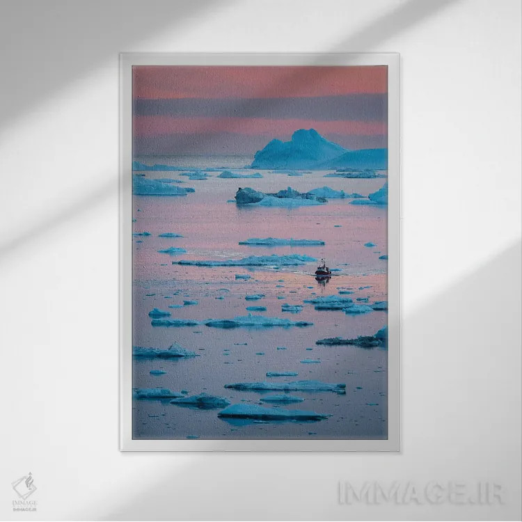 تابلو دکوراتیو UNESCO, Ilulissat Kangerlua at Disko Bay. Greenland,قایق در… اثر مارتین زویک - نمای قابدار سفید