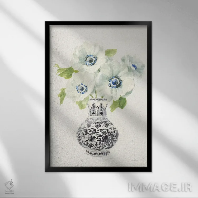 تابلو دکوراتیو چینی کاری گلدار یک اثر دان هوی نای - نمای قابدار مشکی