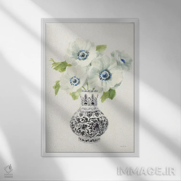 تابلو دکوراتیو چینی کاری گلدار یک اثر دان هوی نای - نمای قابدار سفید