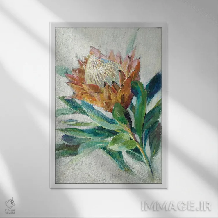 تابلو دکوراتیو گل پروتئا اثر دان هوی نای - نمای قابدار سفید