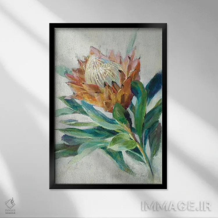 تابلو دکوراتیو گل پروتئا اثر دان هوی نای - نمای قابدار مشکی