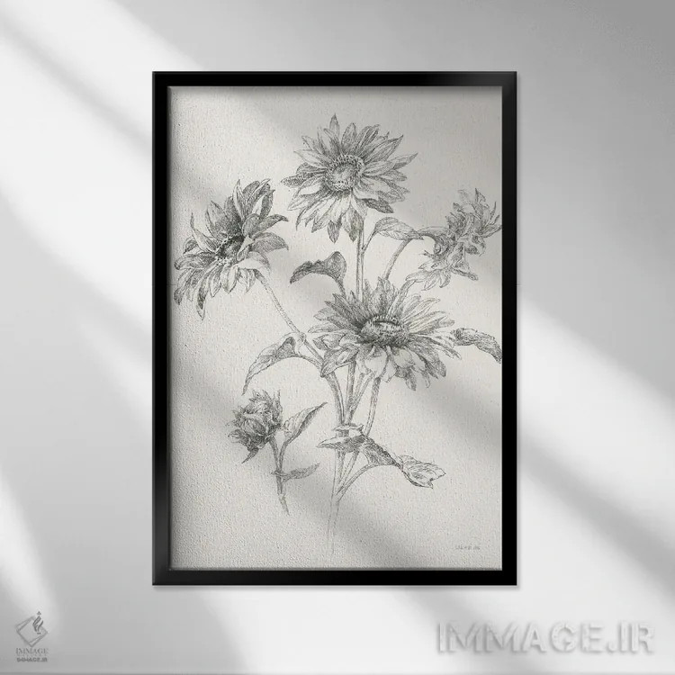 تابلو مینیمال گل های نوستالژی مزرعه یک اثر دان هوی نای - نمای قابدار مشکی