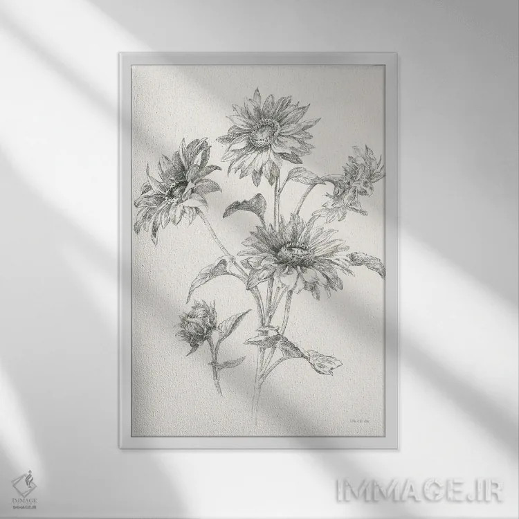 تابلو مینیمال گل های نوستالژی مزرعه یک اثر دان هوی نای - نمای قابدار سفید