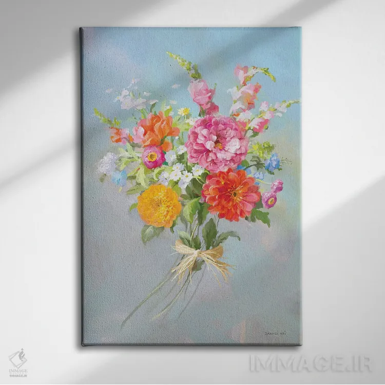 تابلو دکوراتیو دسته گل روستایی ۲ اثر دان هوی نای - نمای روبهرو روی دیوار