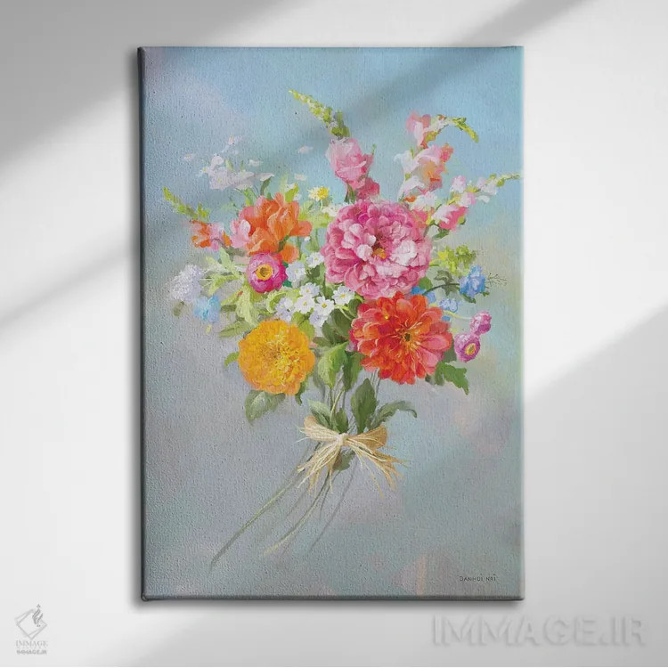 تابلو دکوراتیو دسته گل روستایی ۲ اثر دان هوی نای - نمای روبهرو روی دیوار