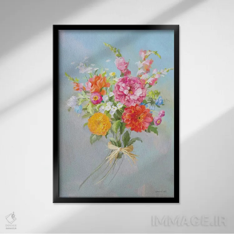 تابلو دکوراتیو دسته گل روستایی ۲ اثر دان هوی نای - نمای قابدار مشکی