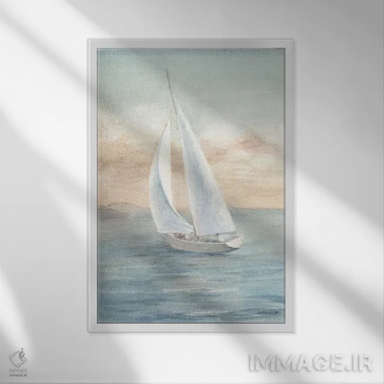 تابلو انتزاعی بادبان برافراشته یک اثر دان هوی نای - نمای قابدار سفید