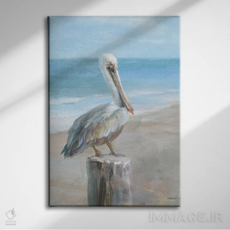 تابلو دکوراتیو پلیکان کنار دریا اثر دان هوی نای - نمای روبهرو روی دیوار