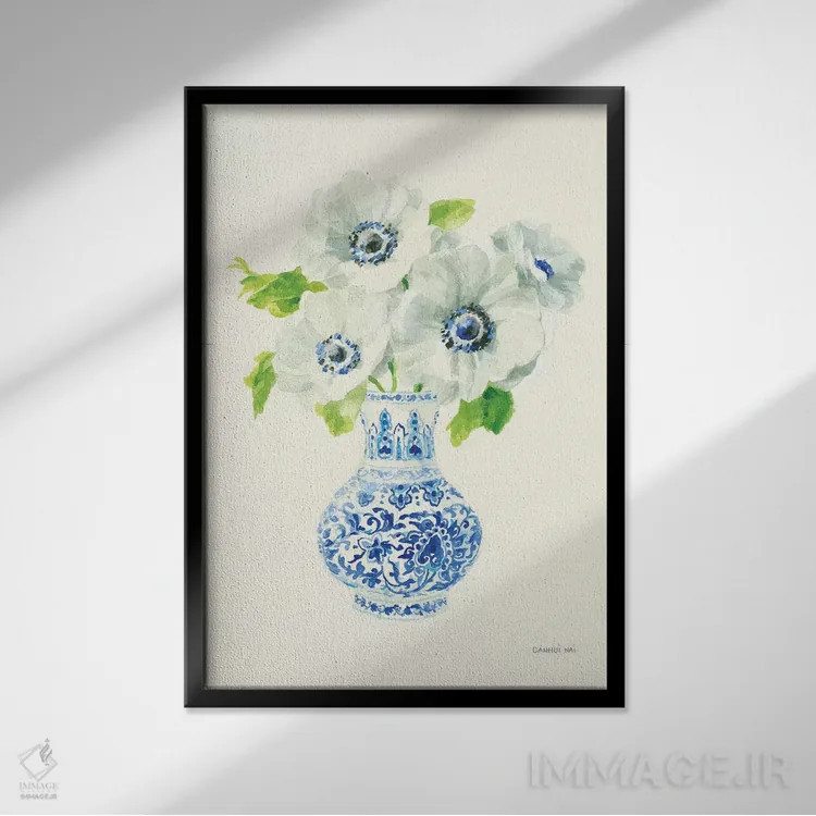 تابلو دکوراتیو نقش نگار چینی گلدار ۱ اثر دان هوی نای - نمای قابدار مشکی