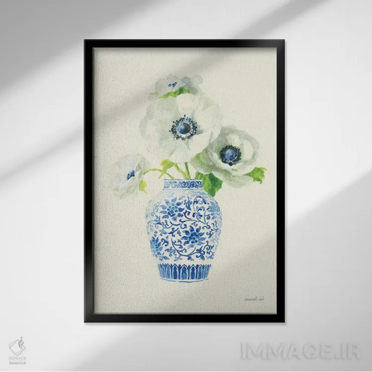 تابلو دکوراتیو نقش نگار چینی گلدار ۲ اثر دان هوی نای - نمای قابدار مشکی