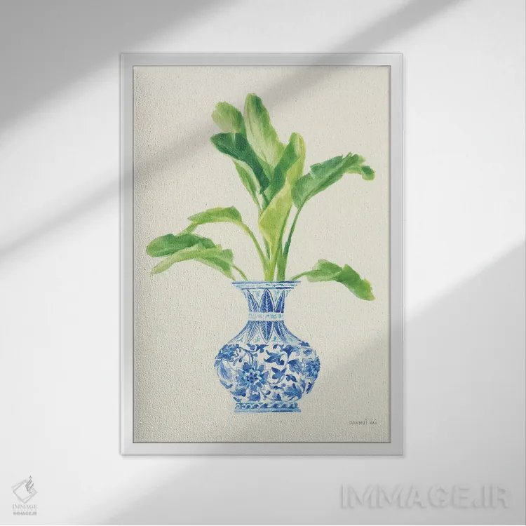 تابلو دکوراتیو نقش نگار چینی نخل ۱ اثر دان هوی نای - نمای قابدار سفید