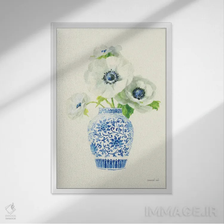 تابلو دکوراتیو نقش نگار چینی گلدار ۲ اثر دان هوی نای - نمای قابدار سفید