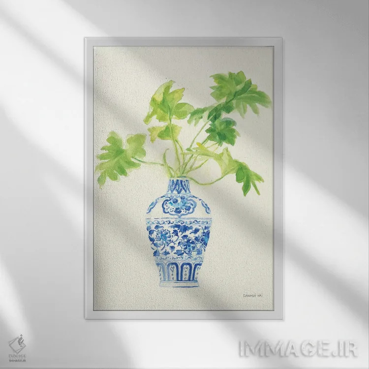 تابلو دکوراتیو نقش نگار چینی نخل ۳ اثر دان هوی نای - نمای قابدار سفید