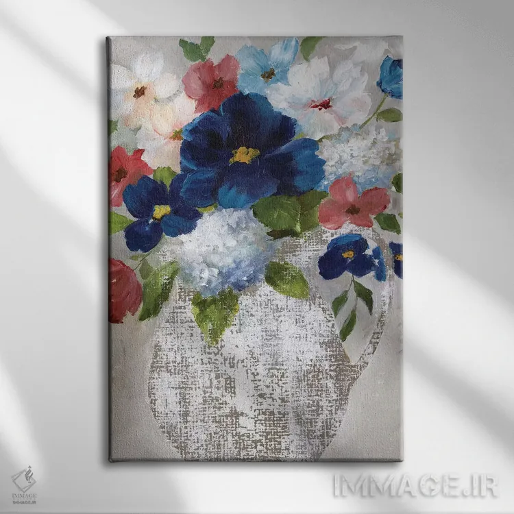 تابلو دکوراتیو دسته گل کتان دو اثر نان - نمای روبهرو روی دیوار