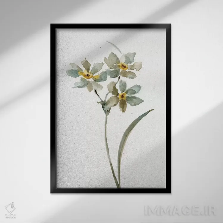 تابلو دکوراتیو گیاهی خنثی یک اثر نان - نمای قابدار مشکی