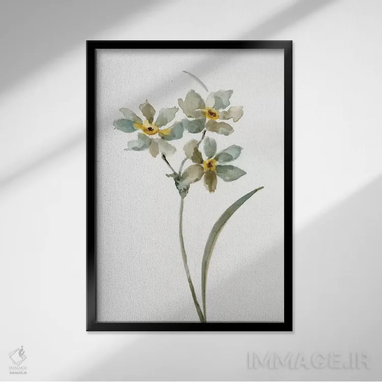 تابلو دکوراتیو گیاهی خنثی یک اثر نان - نمای قابدار مشکی