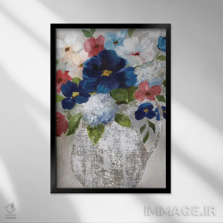 تابلو دکوراتیو دسته گل کتان دو اثر نان - نمای قابدار مشکی