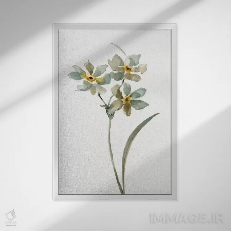 تابلو دکوراتیو گیاهی خنثی یک اثر نان - نمای قابدار سفید