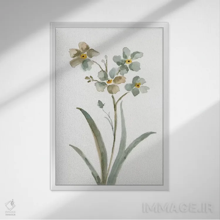 تابلو دکوراتیو گیاهی خنثی دو اثر نان - نمای قابدار سفید