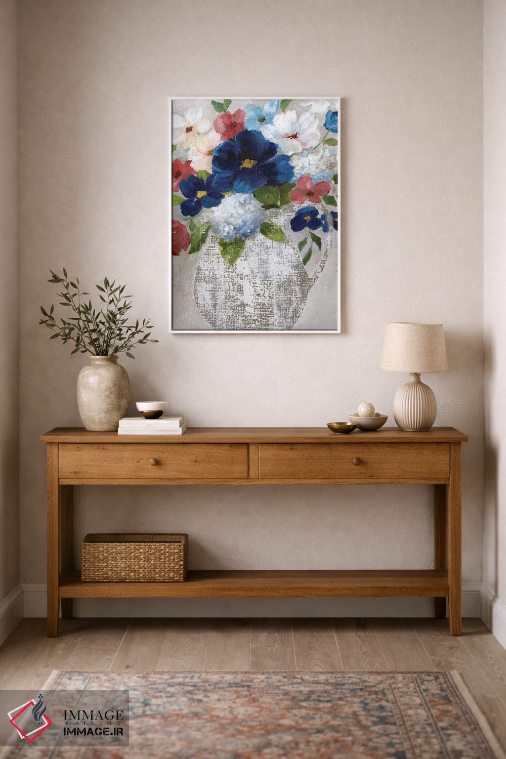 تابلو دکوراتیو دسته گل کتان دو اثر نان - D1W