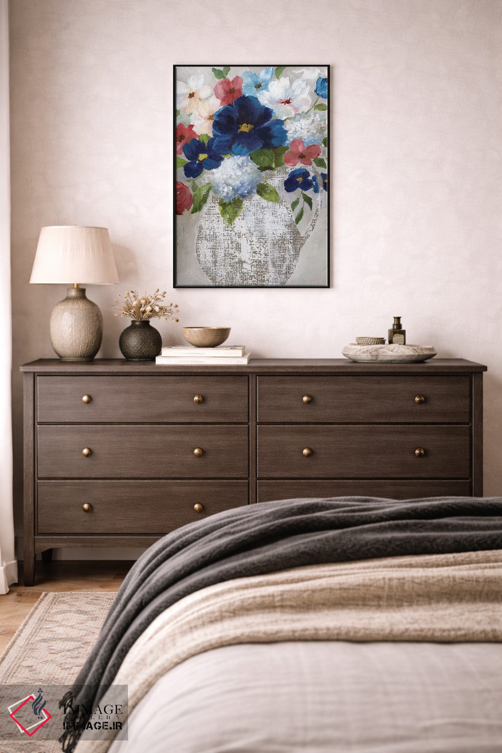 تابلو دکوراتیو دسته گل کتان دو اثر نان - D3B