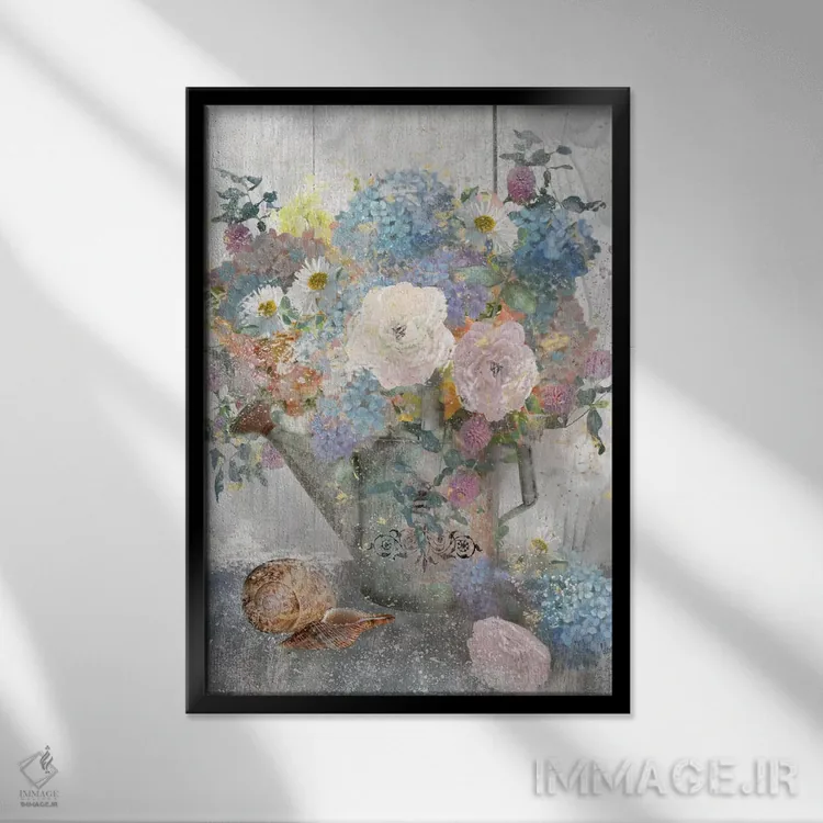 تابلو دکوراتیو سطل گل دو اثر نان - نمای قابدار مشکی