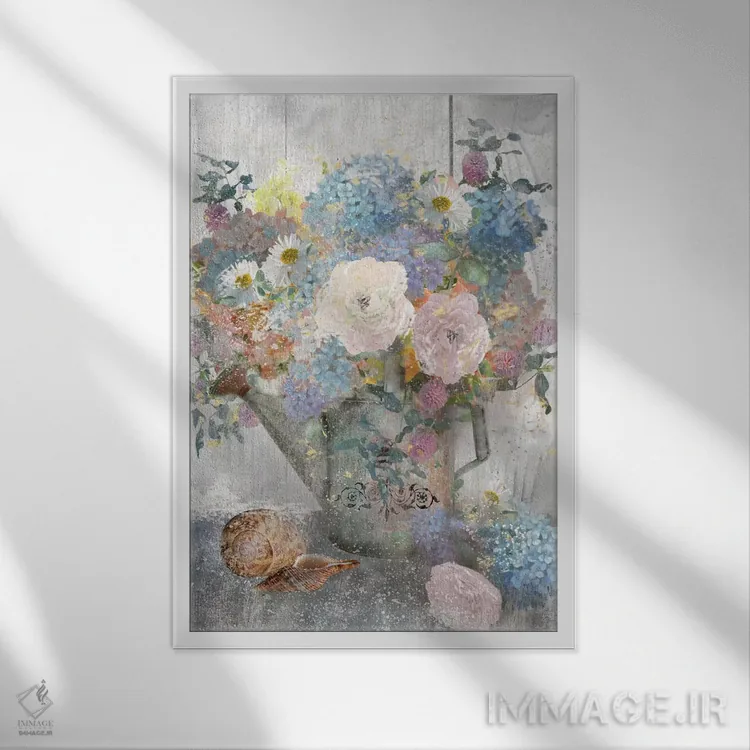 تابلو دکوراتیو سطل گل دو اثر نان - نمای قابدار سفید