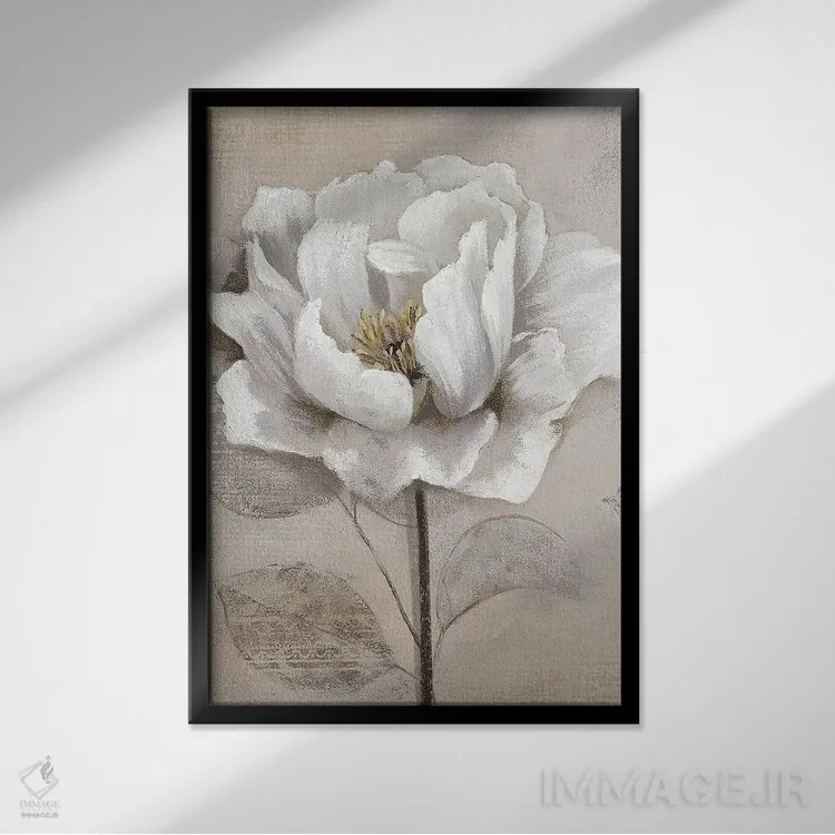 تابلو دکوراتیو سفید ملایم II اثر نان - نمای قابدار مشکی