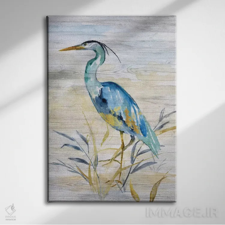 تابلو مدرن حواصیل آبی II اثر نان - نمای روبهرو روی دیوار