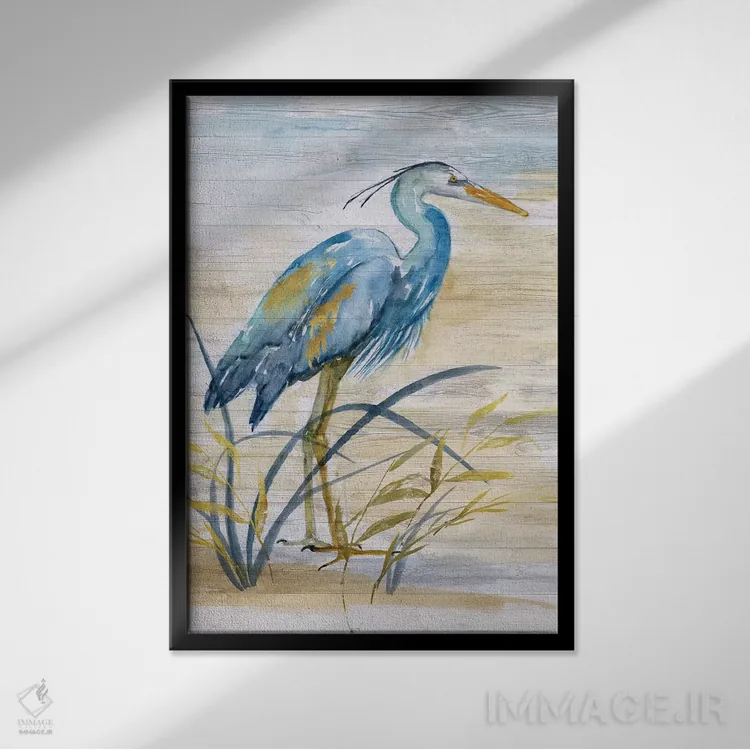 تابلو مدرن حواصیل آبی I اثر نان - نمای قابدار مشکی