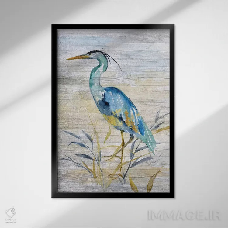 تابلو مدرن حواصیل آبی II اثر نان - نمای قابدار مشکی