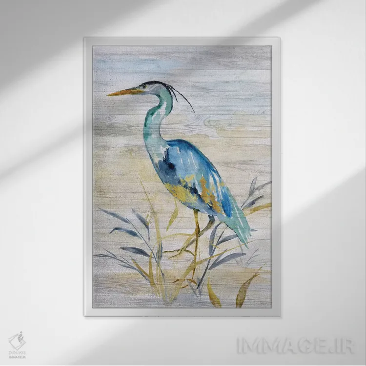 تابلو مدرن حواصیل آبی II اثر نان - نمای قابدار سفید