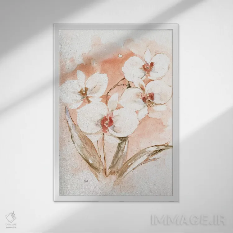 تابلو دکوراتیو ارکیده سفید و مرجانی I اثر نان - نمای قابدار سفید
