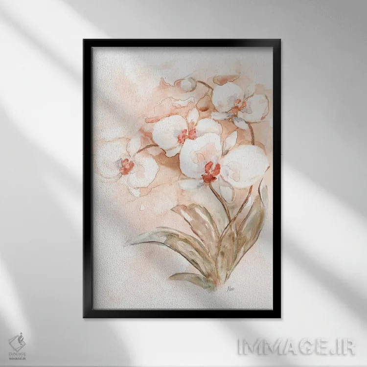 تابلو دکوراتیو ارکیده سفید و مرجانی II اثر نان - نمای قابدار مشکی