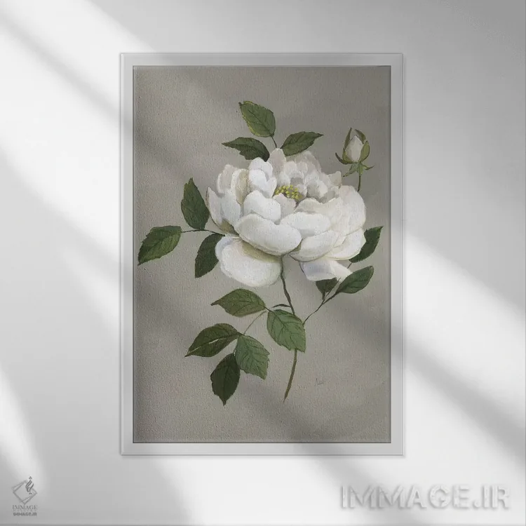 تابلو مدرن رز گیاهی اثر نان - نمای قابدار سفید